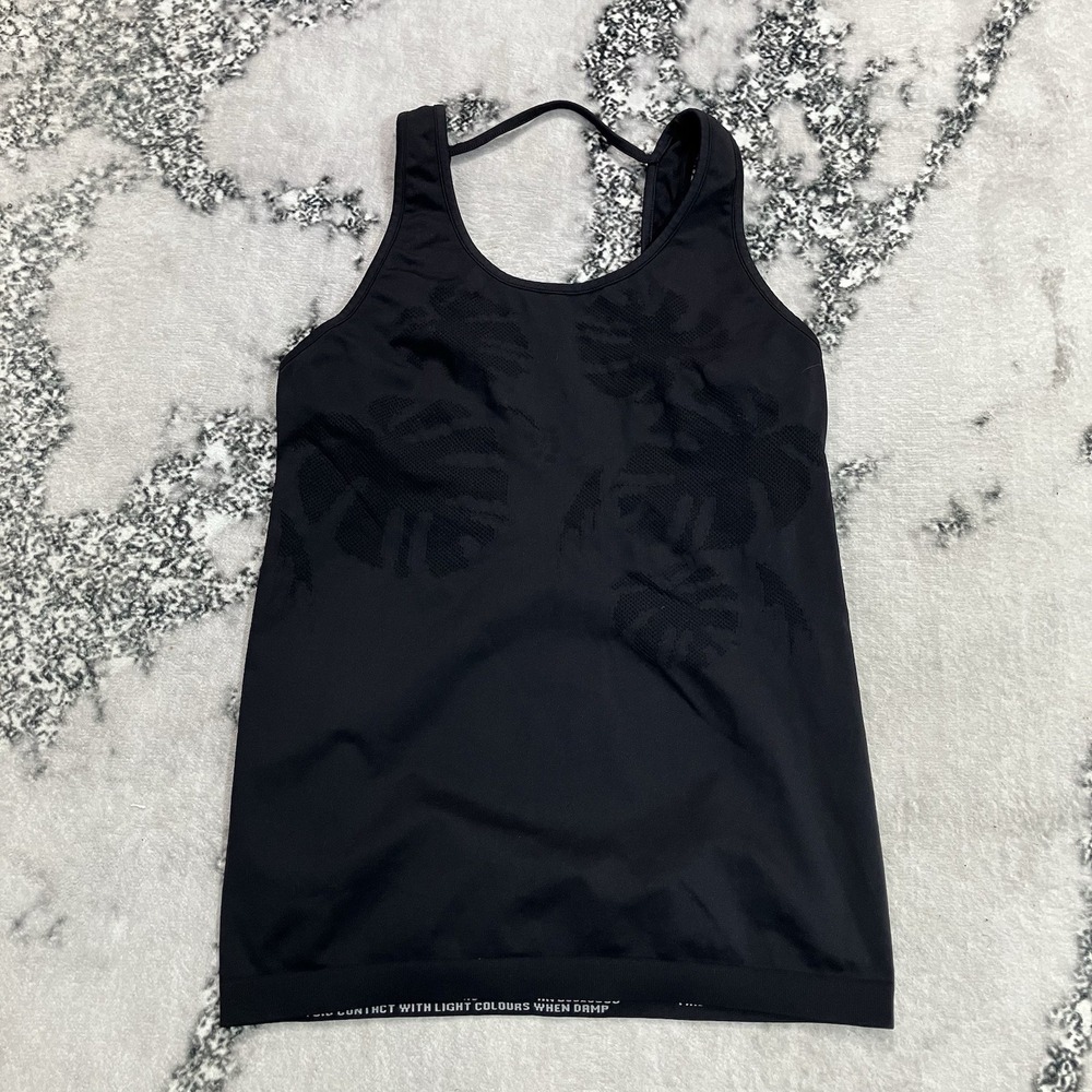 Sweaty Betty Black Seamless Racerback Workout Tank Top Floral Mesh Size M